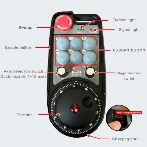 Wireless CNC Handwheel with Emergency Stop Dual Enable Buttons 100PPR Manual Pulse Generator for Gantry Machining Center