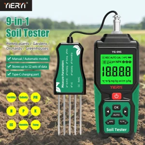 YG 09S 9 in 1 Multifunctional Soil Tester NPK pH EC Humidity Temperature Salinity Fertility Analyzer Farm Soil Testing Equipment