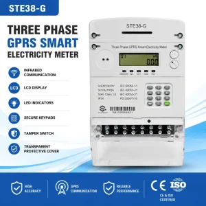 Yangxu STE 38-G 3 Phase STS Prepaid Smart Energy Meter 100A Class1.0 IP54 LCD Display 0-999.9kWh Dual Mode kWh Meter Safety