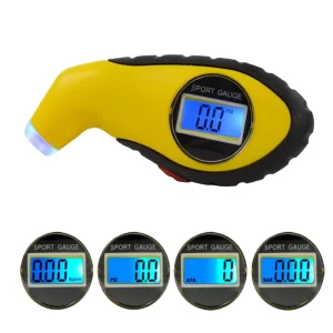 Yellow Digital Tire Pressure Gauge LED Light 65g Portable