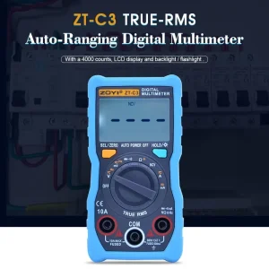 ZOYI ZT-C3 Auto Range 4-Digit Digital Multimeter 4000 Counts TRMS AC/DC Ammeter Voltmeter Ohm Tester LCD Backlight Data Hold