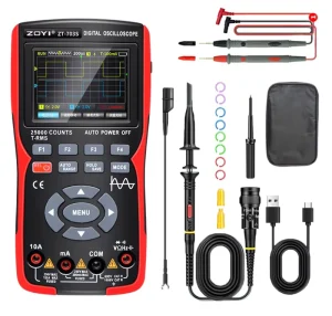 ZT 703S Dual-channel 50MHz Multimeter Oscilloscope Signal Generator 3in1 3.5″ Screen DC1000V 25000Counts