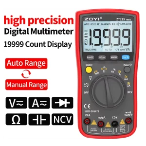 ZT219 True RMS Digital Multimeter 19999 Counts Auto-Ranging NCV Temperature Resistance Capacitance Frequency Duty Cycle