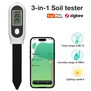 Zigbee Battery Operated Flip Design Soil Moisture Meter with Light Temperature Tester App Control for Indoor Garden Plants